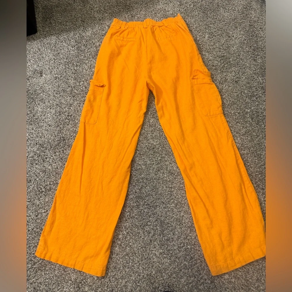 Love Tree Orange Linen Cargo Pants- Size L - Picture 2 of 5